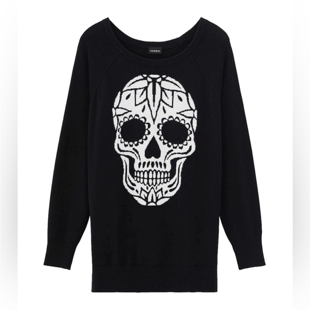 TORRID Black & White Sugar Skull Sweater size 1X EUC GORGEOUS